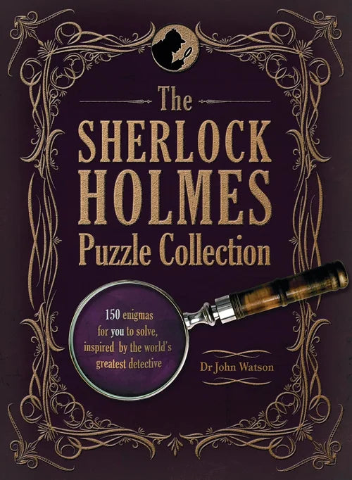 Book cover of 'The Sherlock Holmes Puzzle Collection' with a magnifying glass and detective theme.