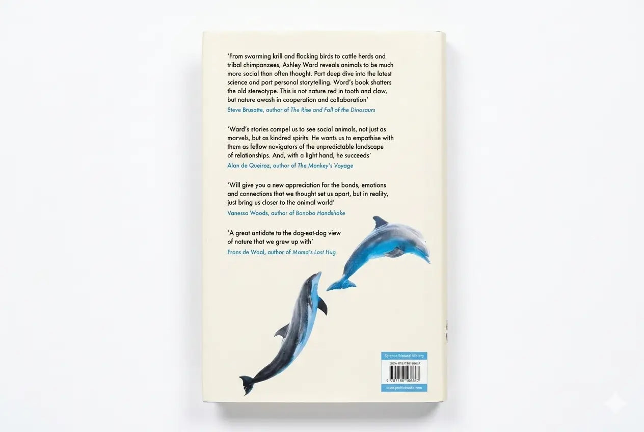 Book cover with a dolphin illustration on a white background