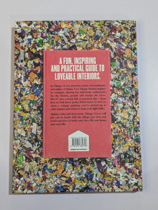 Book cover with colorful textured design and pink section with text on a gray background