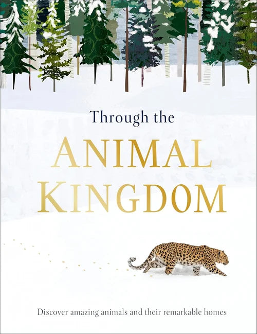 Book cover of 'Through the Animal Kingdom' with a leopard illustration and forest background.
