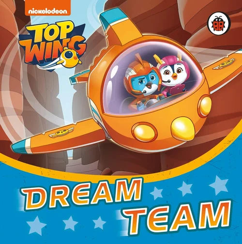 Cartoon airplane with two characters inside, featuring 'Top Wing' branding on a blue background.