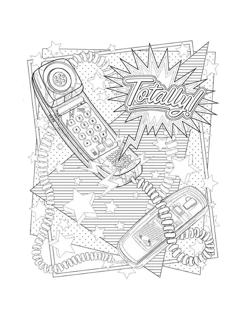 Black and white illustration of a phone and other vintage items with 'Totally!' text on a white background.