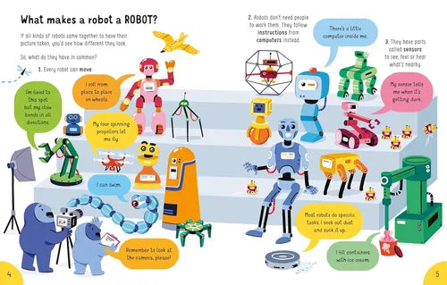 Illustration of various robots with text explaining robot characteristics