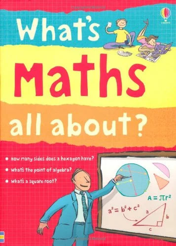 Book cover of 'What's Maths all about?' with a colorful design and illustrations.