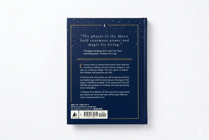 Back cover of a book with text and a star design on a white background