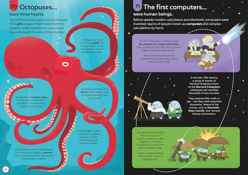 Illustration of an octopus on one side and a timeline of computer history on the other, with text and graphics.