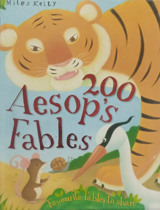 Cover of '200 Aesop's Fables' book featuring illustrations of animals with a prominent tiger face