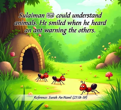 Cartoon ants near a beehive with a moral message about understanding animals.