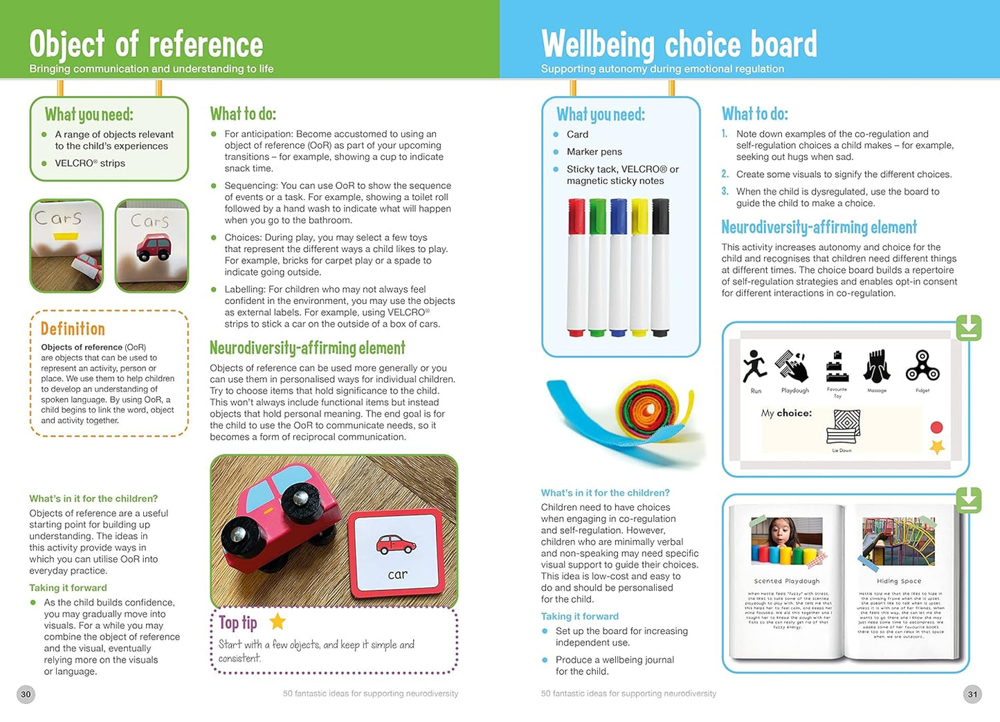 Wellbeing choice board with various elements and activities on a blue background