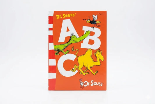 Dr. Seuss book cover with animals and letters on an orange background