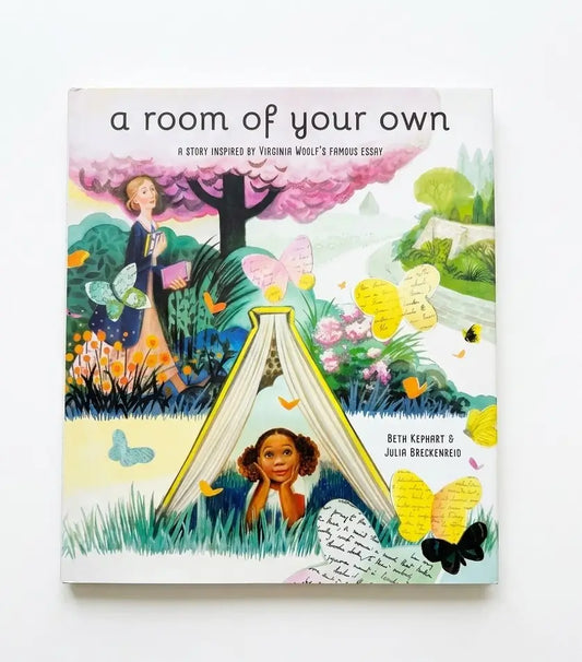 Book cover of 'a room of your own' with illustrations of two women and a tent.