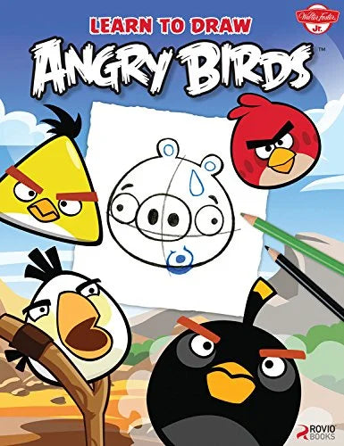 Book cover of 'Learn to Draw Angry Birds' with cartoon birds and drawing guide.