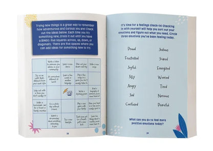 Open book with emotional reflection pages on a white background