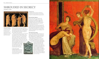 Page from a book or magazine with classical art and text on a red background