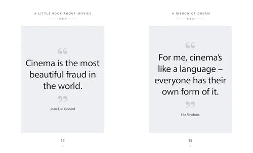 Two pages from a book or magazine with movie quotes on a white background.