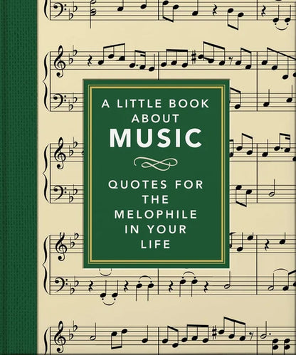 Book cover with music notes and text about music quotes on a beige background