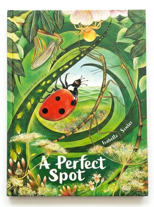 Book cover of 'A Perfect Spot' with a ladybug and nature-themed design.