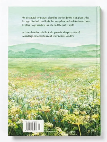 Book cover with a scenic illustration of a field and text on a white background