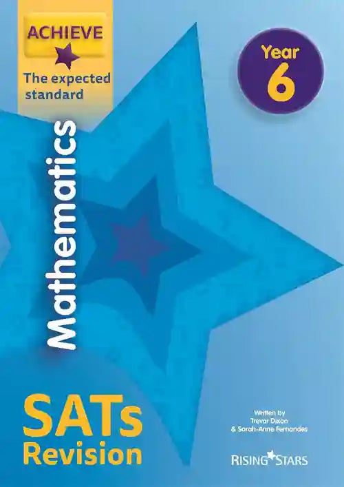 Mathematics SATs Revision book for Year 6 with a blue star design on a blue background.