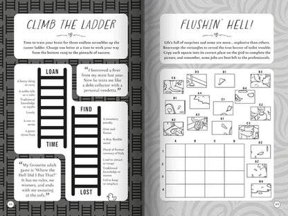 Two pages from a book with text and illustrations, featuring a ladder and various images.