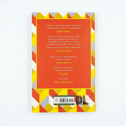 The back cover of the book 'Ahof Squeal' by Marc Lamont Hill, featuring a bold orange-red center with white and yellow text, framed by a geometric border of yellow, orange, and white triangles on a white background.