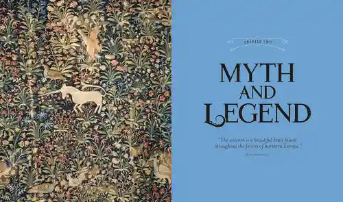 Book cover with unicorn illustration and 'Myth and Legend' text on a blue background