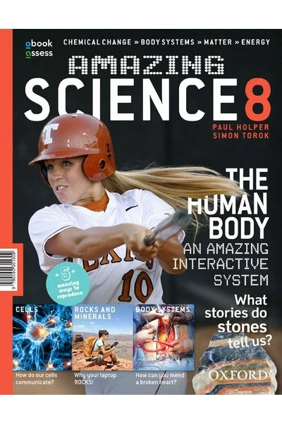 Book cover of 'Amazing Science 8' with a baseball player on the cover