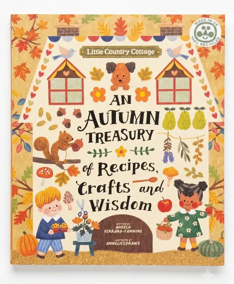 Book cover of 'An Autumn Treasury of Recipes, Crafts and Wisdom' with autumn-themed illustrations.