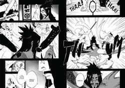 Comic book panel layout with black and white illustrations and text bubbles.