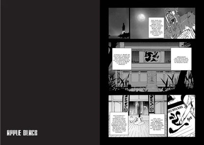 Comic book page with black and white illustrations and text on a black background