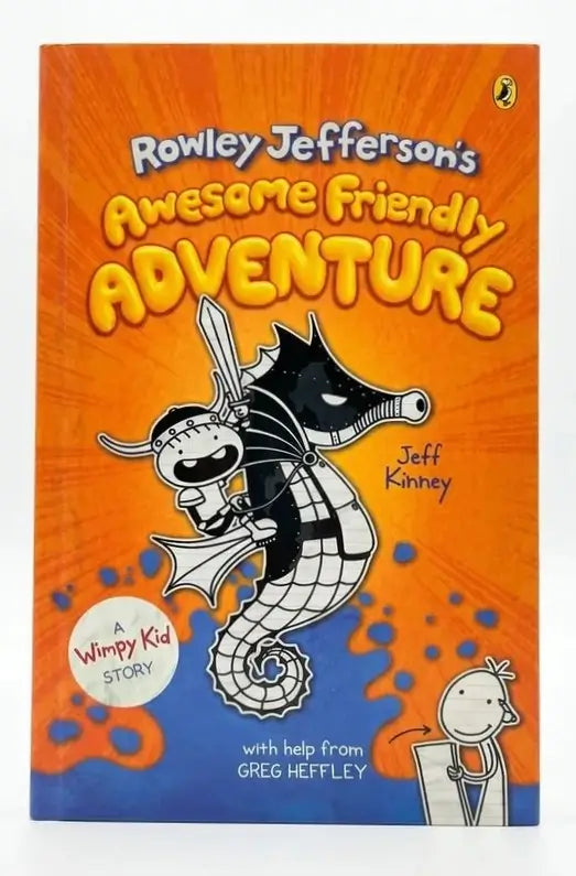 Book cover of 'Rowley Jefferson's Awesome Friendly Adventure' with a cartoon character on an orange background.