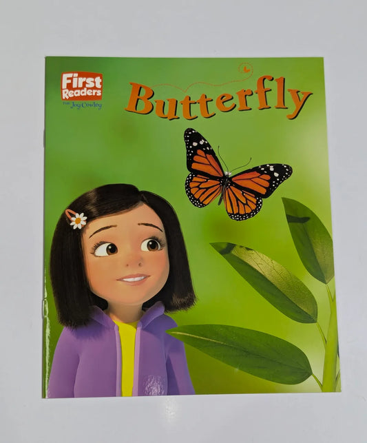 Book cover of 'Butterfly' with a girl and butterfly illustration on a green background