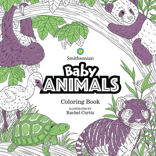Coloring book cover with illustrations of baby animals and Smithsonian logo.