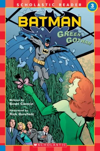 Batman book cover with superhero and sidekick on a striped background