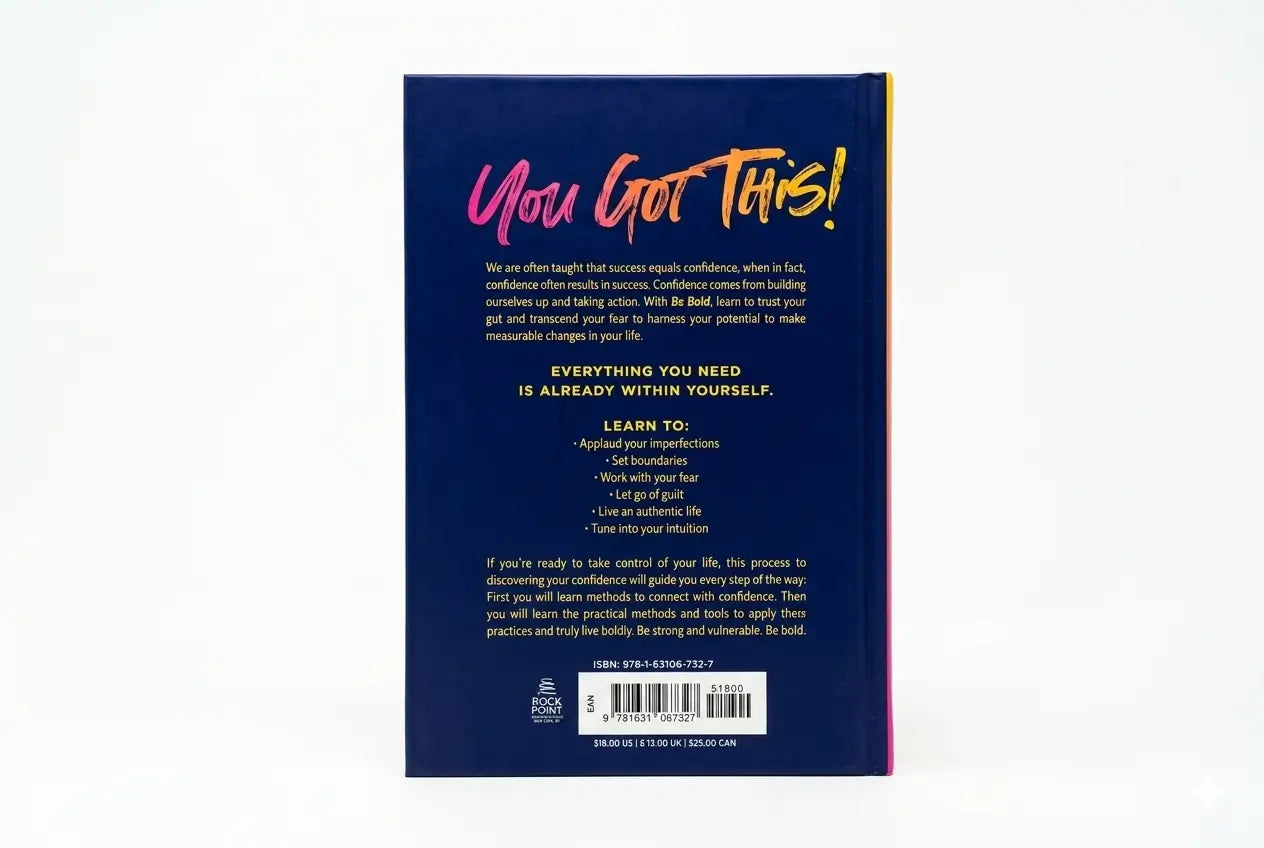 Back cover of a book with motivational text on a white background