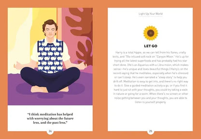 Illustration of a person meditating with text on an orange background