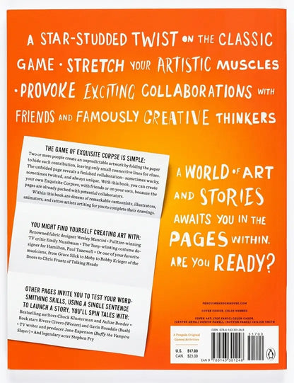 Promotional text for a book or game on an orange background with white text.