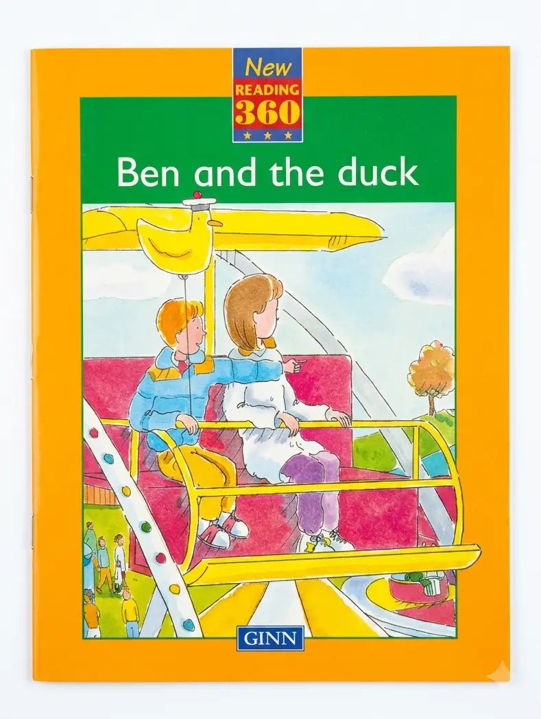 Book cover of 'Ben and the Duck' from New Reading 360 series with a yellow duck and two children on a pink swing.