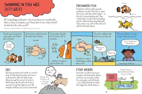Educational illustration about saltwater and freshwater fish, with text and graphics.