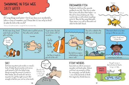 Educational illustration about saltwater and freshwater fish, with text and graphics.
