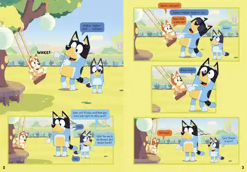 Comic strip with cartoon characters in a park setting