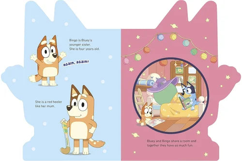 Children's book with cartoon characters on a pink and blue background