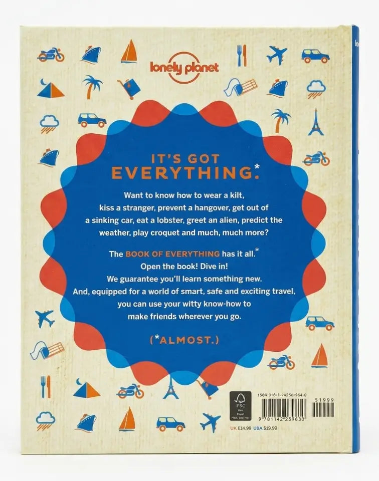 Back cover of a Lonely Planet travel guide with colorful icons and text.