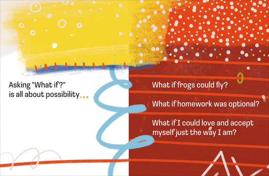 Colorful abstract design with text prompts about possibility and self-acceptance.