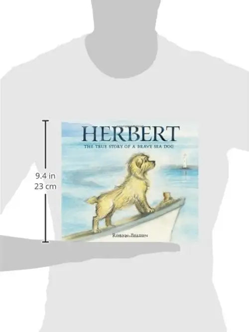 White t-shirt with a graphic of a dog on a surfboard and text 'HERBERT' displayed on a mannequin.