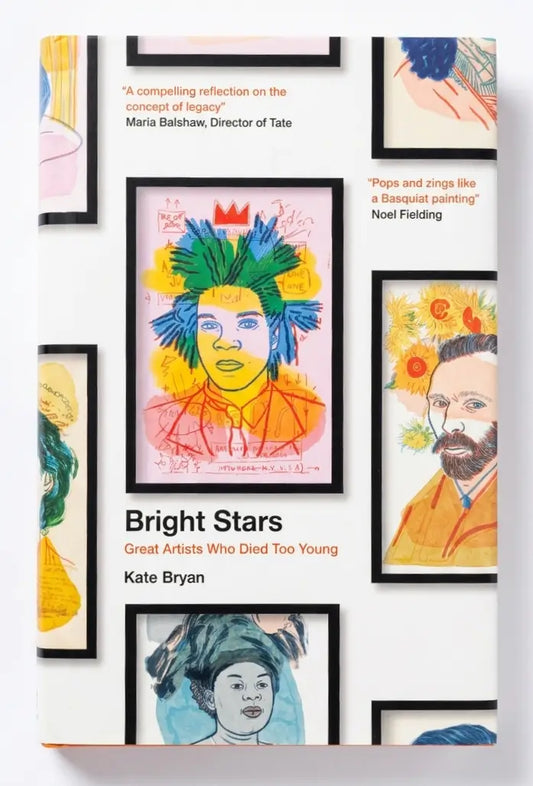 Book cover of 'Bright Stars' with colorful illustrations of faces and text on a white background