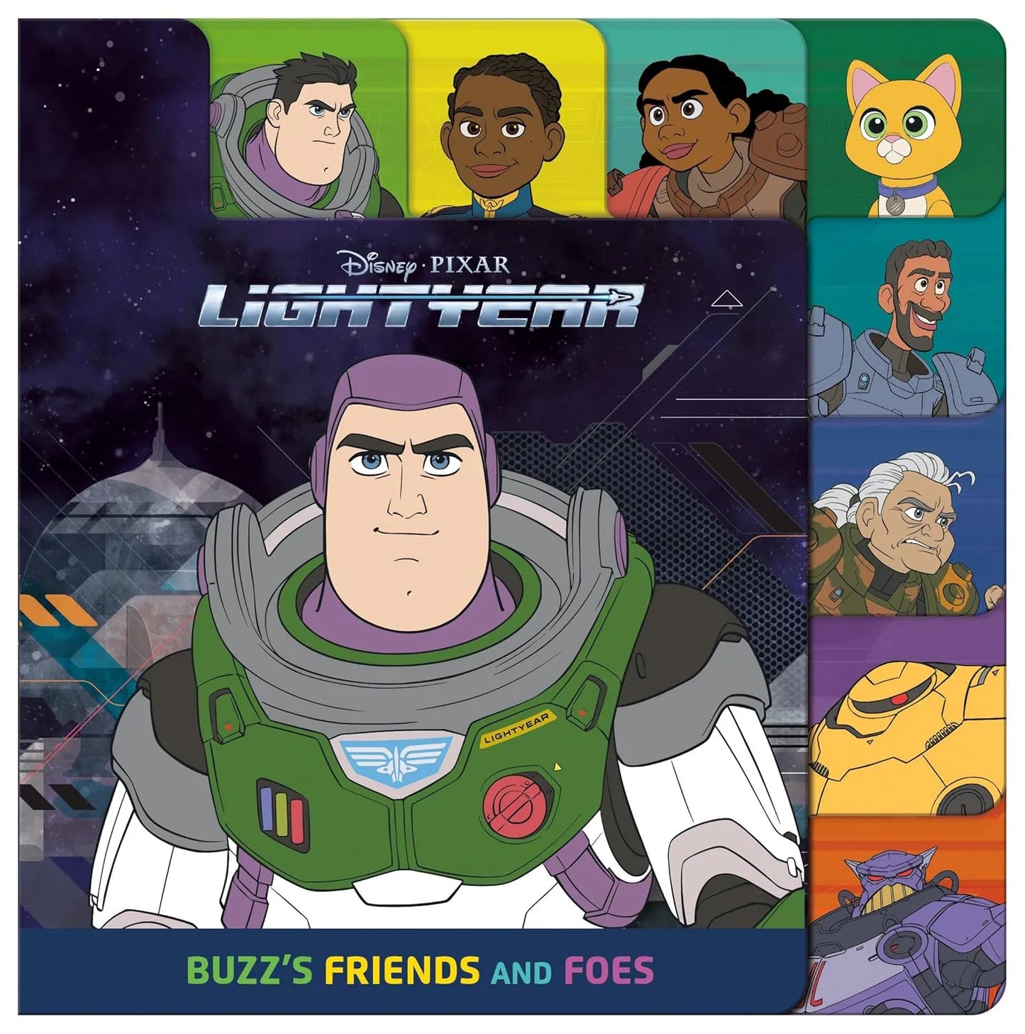 Book cover of 'Lightyear' featuring Buzz Lightyear and his friends and foes.