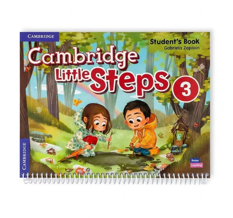 Cambridge Little Steps 3 Student's Book spiral-bound workbook with a colorful forest illustration on the cover, shown against a plain white background.