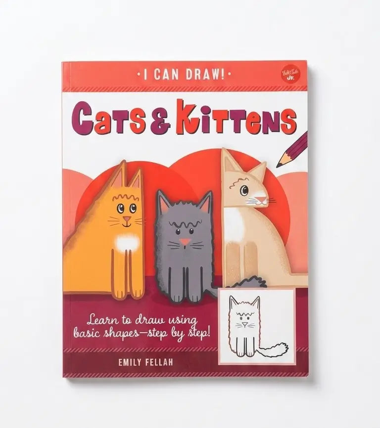 The book 'Cats & Kittens' by Emily Feller, featuring a colorful cover with cartoon illustrations of cats in orange, gray, and cream, set against a plain white background.
