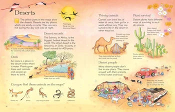 Educational poster about deserts with illustrations and text.
